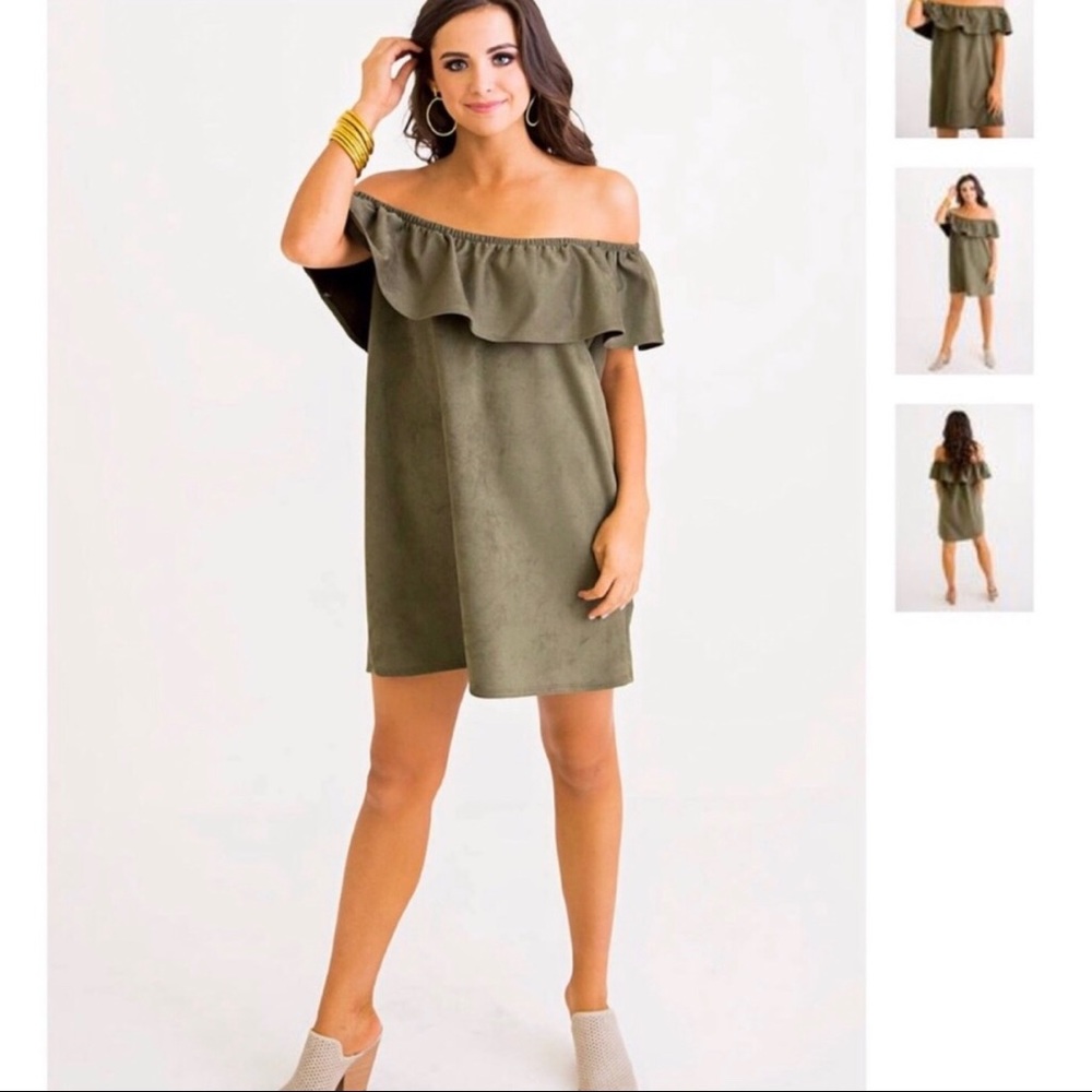 Karlie faux suede off shoulder olive dress small